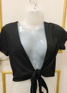 Black Tie-Front Crop Top