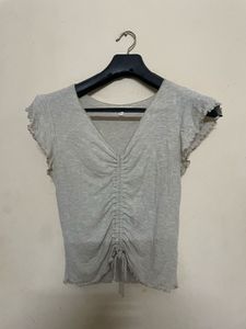 Ruched Drawstring V-Neck Top