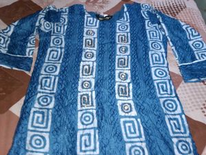 Teal Blue Geometric Print Kurta