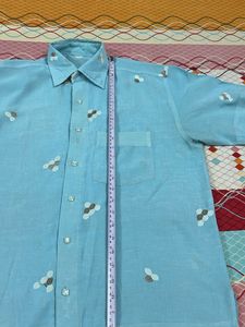 Men's Blue Short Sleeve Button-Up Shirt