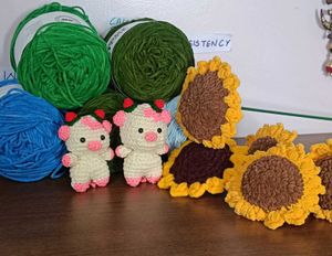 Crochet Strawberry Cow Keychain