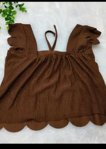 Cute Brown Scalloped Crop Top