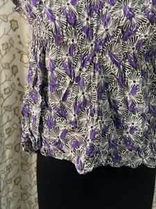 Purple Floral Off-Shoulder Smocked Top
