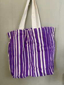 Purple Striped Tote Bag