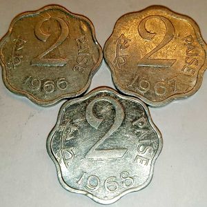 Rare 2 Paise Coin Set (1966, 1967, 1968)