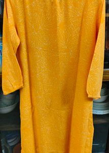 Orange Printed Viscose Rayon Straight Kurta