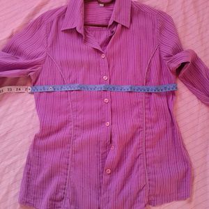 Women's Purple Striped Button-Up Shirt