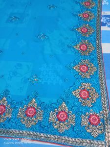 Beautiful Blue Embroidered Saree