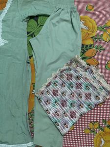Elegant Mint Green Kurta Set with Lace Detail