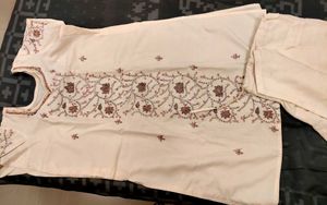 Beige Colour A Line Kurta Set Embroidery