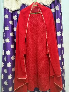 Full body embroidery Red Set with Dupatta