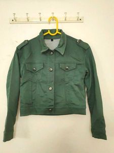 Olive Green Cropped Denim Jacket