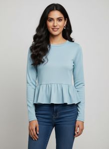 shiney H&M sky-blue colour top.