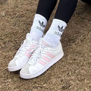 Adidas White &amp; Pink Striped Sneakers