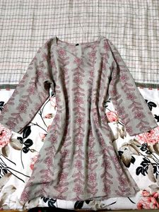 Grey Floral Print Kurta