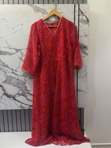 Vibrant Red Bandhani Print Kurta