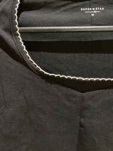 Westside Black Cropped Tshirt with Scalloped Trim
