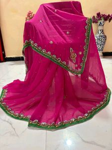 beutifull magenda Pink handwork saree