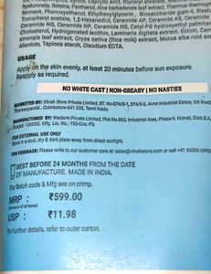 Vilvah Skin Finish Sunscreen SPF 50