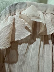 Sheer Ruffle Sleeve V-Neck Blouse