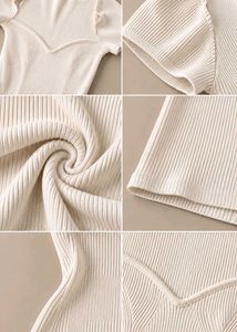 IVORY RIBBED SQUARE NECK MIDI DRESS