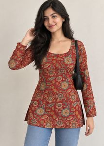Beautiful Red Floral Print Kurta