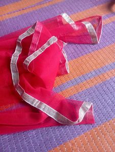 Vibrant Pink Net Dupatta with Silver Border
