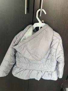Gray Puffer Jacket with Butterfly Detail