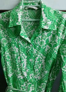 Zara Green Floral Print Shirt Dress - M/L Size