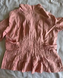 Pink Pleated Linen Top