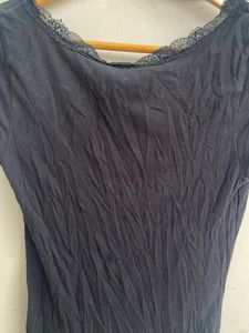 Black Lace Trim V-Neck Top