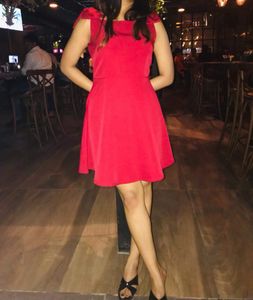Classic Red Skater Dress with Shoulder Bow Detail