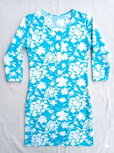 Blue Floral Print A-Line Dress