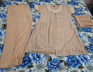 Elegant Beige short Kurta Set(3 piece set)