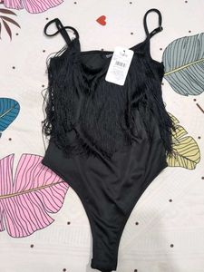 Black Fringed Bodysuit