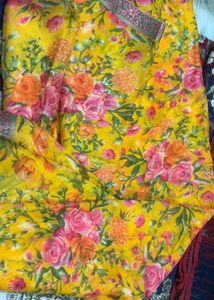 Vibrant Yellow Floral Saree