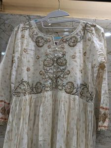 Elegant Embroidered long Anarkali Kurta with Pant