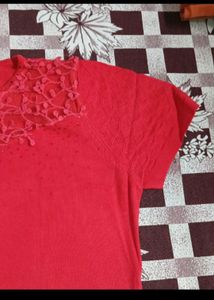 Girls Red Half Sleeve Top