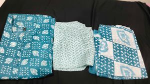 Teal &amp; White Printed Kurta Set