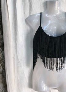Black Fringe Crop Top