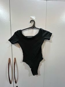 Black Ribbed Bodysuit - Short Sleeve
