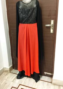 Designer Label Black And Red Sequin Gown