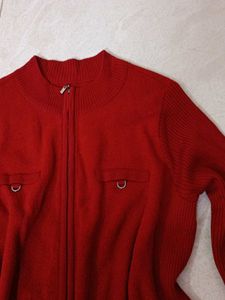 Red Zip-Up Knit Jacket