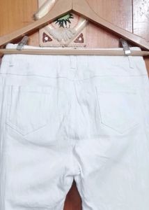 White denim cotton Ripped Jeans for girls/women
