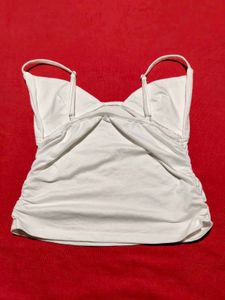 White Ruched Wrap-Front Camisole Crop Top