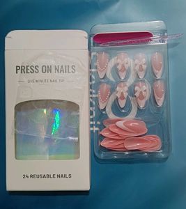 Elegant French Tip Bow Nails &amp; jhumka