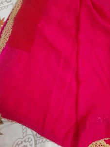 rani colour saree with Golden Border