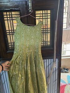 Women Olive Green Printed Cotton Maxi Dress