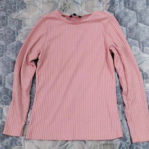 Pink Ribbed Long Sleeve Top