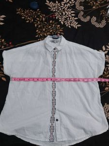 Embroidered White Unisex Button-Up Shirt